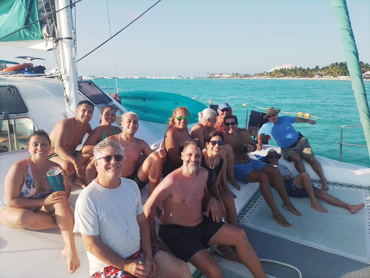 Large group posing on deck