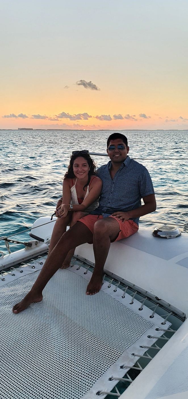 Couple on the net at sunset