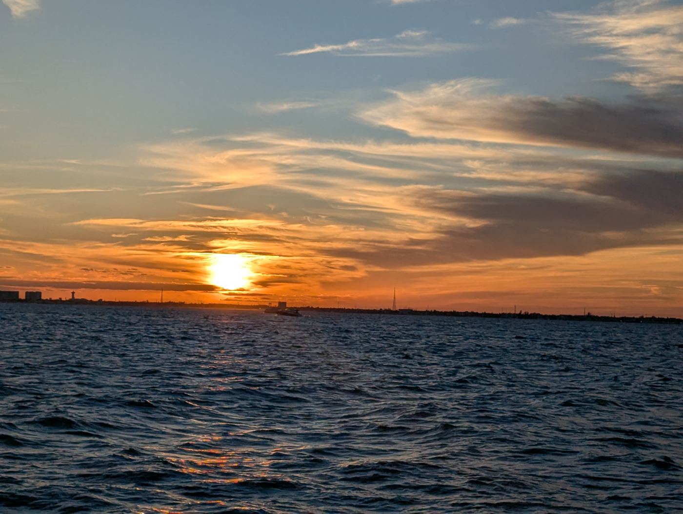 Orange sky and clouds over the Caribbean at sunset